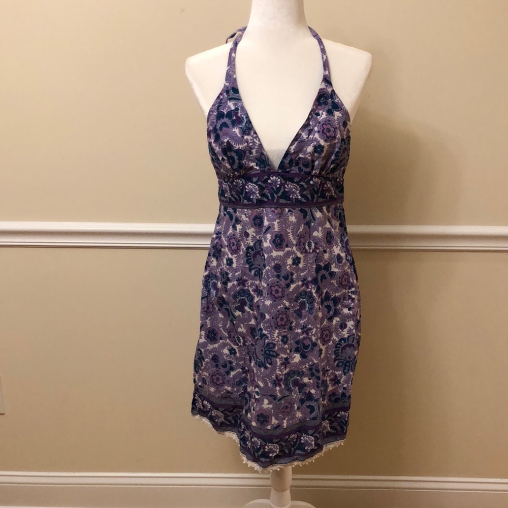 Calypso Christiane Celle Purple and Blue Pattern Dress Size Medium EUC